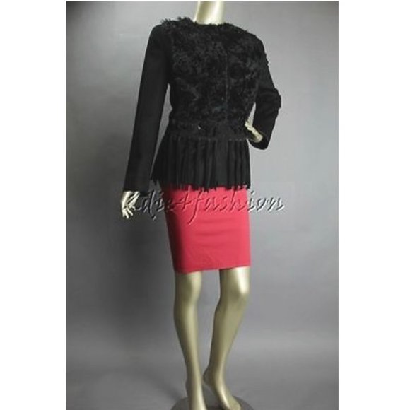 New with Tags PRADA Black Mohair Fur Suede Leather Fringe Wool Jacket 8 - Picture 3 of 8